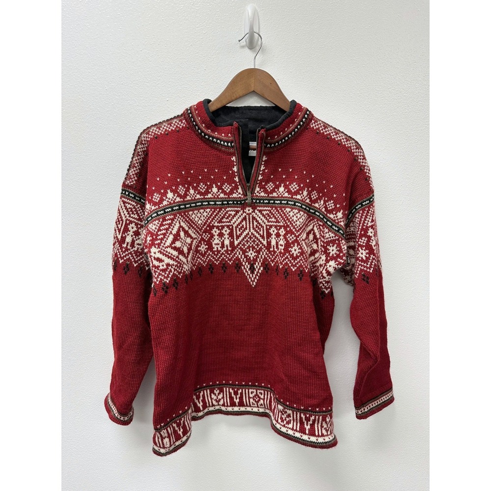 Dale of Norway Sport Red Fair Isle Quarter Zip Wool Sweater S